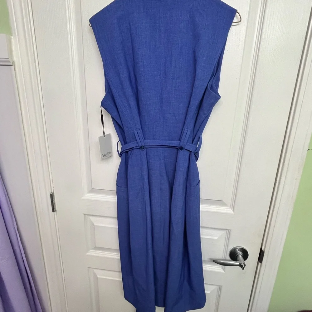 Calvin Klein Blue Sleeveless Belted Lined Dress Size 14.  Brand New With tags! - Picture 4 of 12